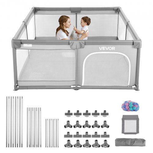 VEVOR Babybox, 2000x1785 mm, Peuterbox, Binnen- en buitenspeelplaats, Veilig activiteitencentrum met 50 Ocean Balls, Ritsdeur en Ademend gaas
