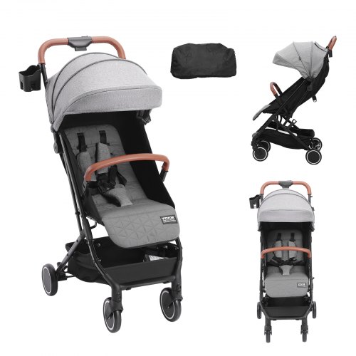 VEVOR Kinderwagen 71 x 44 x 107 cm, met 95°-175° verstelbare rugleuning en 0/90° verstelbare voetensteun en één-klik-vouwfunctie, kinderwagen met bekerhouder en reiswieg, don