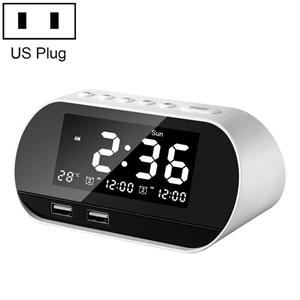 Huismerk Dual USB Charge Alarm Smart Wireless Radio LCD Temperatuurklok Specificatie: US Plug (White)