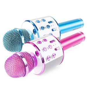 MAX Set van 2  KM01 karaoke microfoons - Blauw & Roze