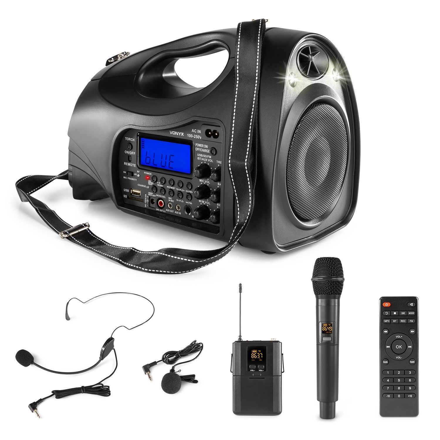 Vonyx ST016 draagbare speaker met Bluetooth, mp3 en microfoons - 130W