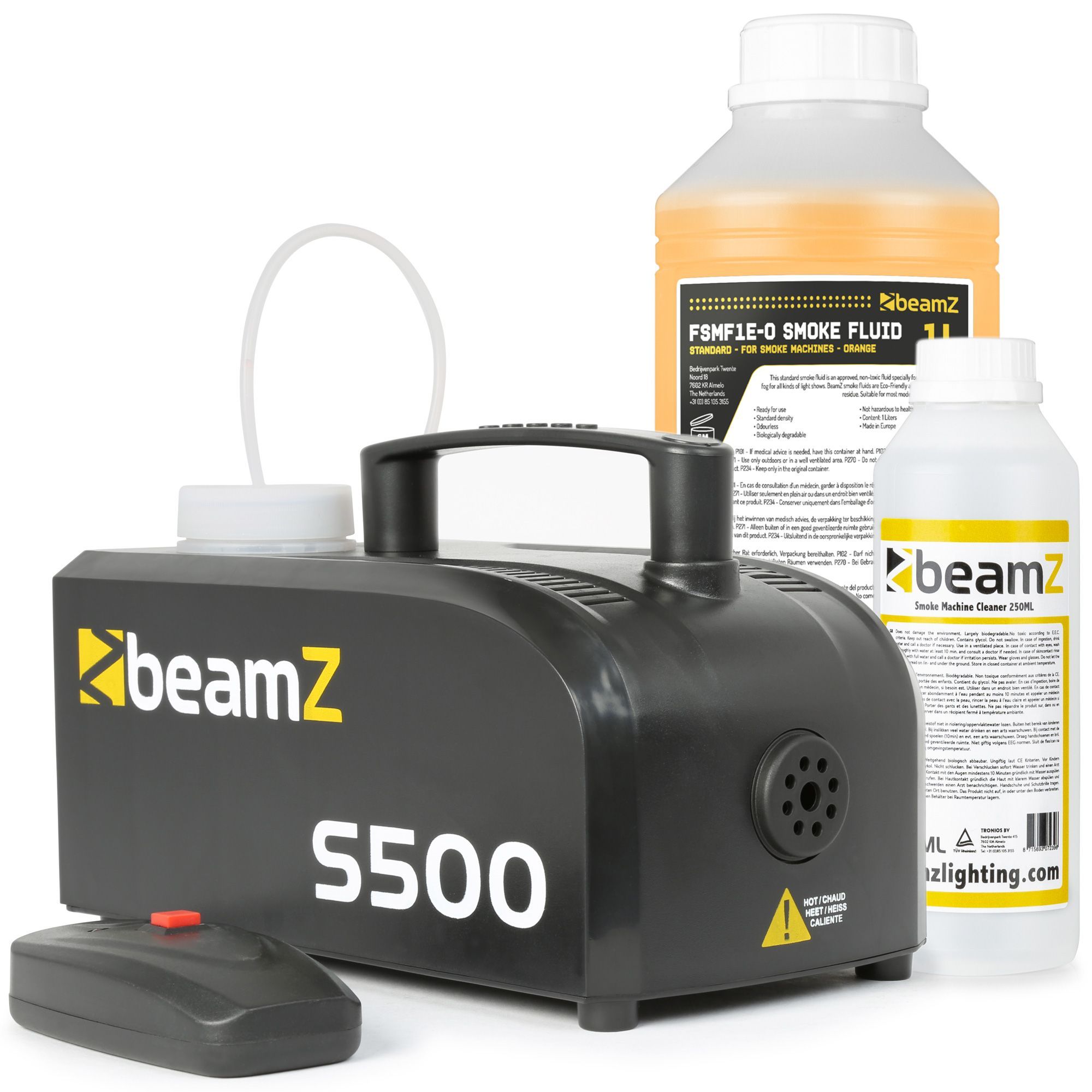 BeamZ S500 rookmachine met reinigings- en rookvloeistof - 500W