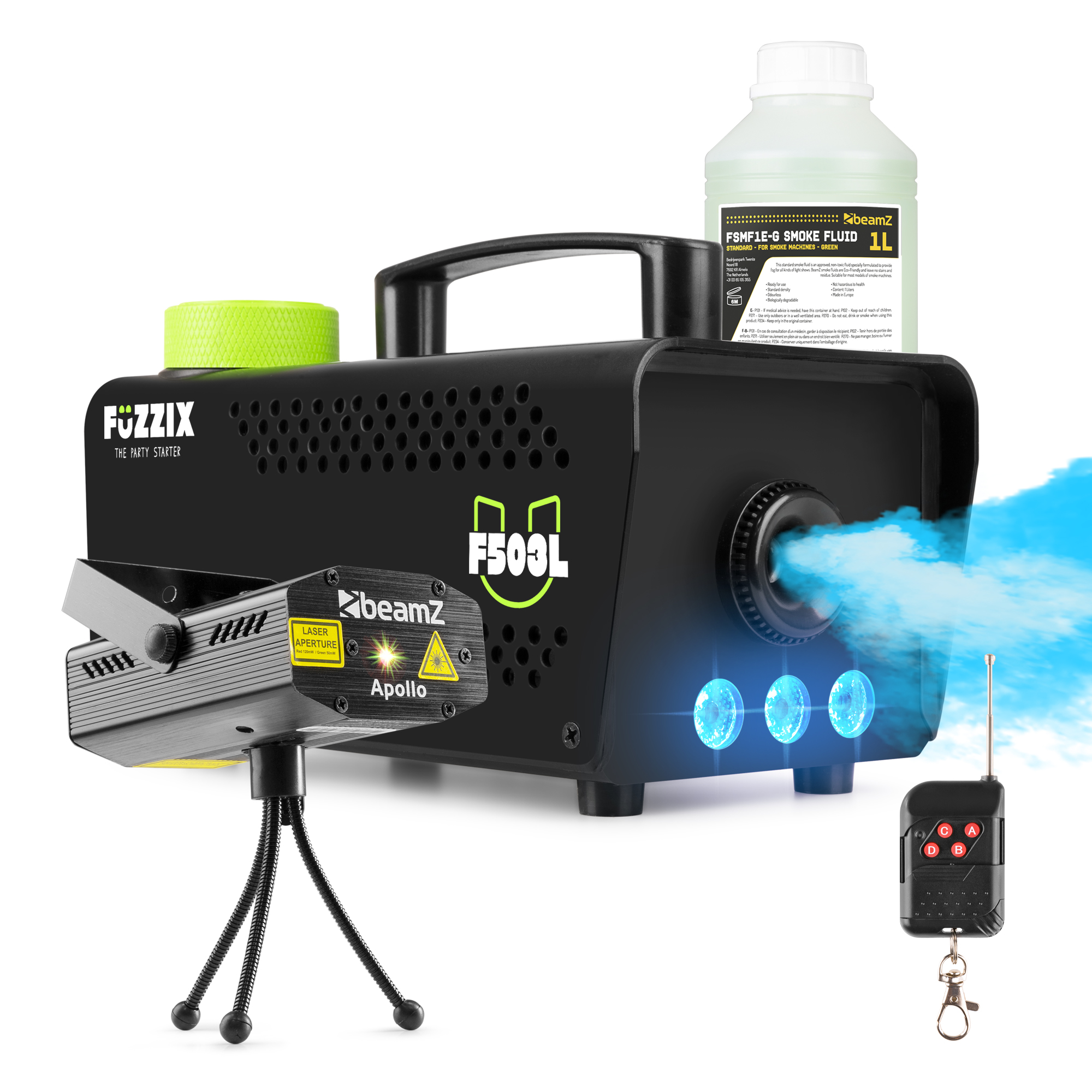 Fuzzix Partyset met  F503L Rookmachine - 1L Rookvloeistof en 1x Laser