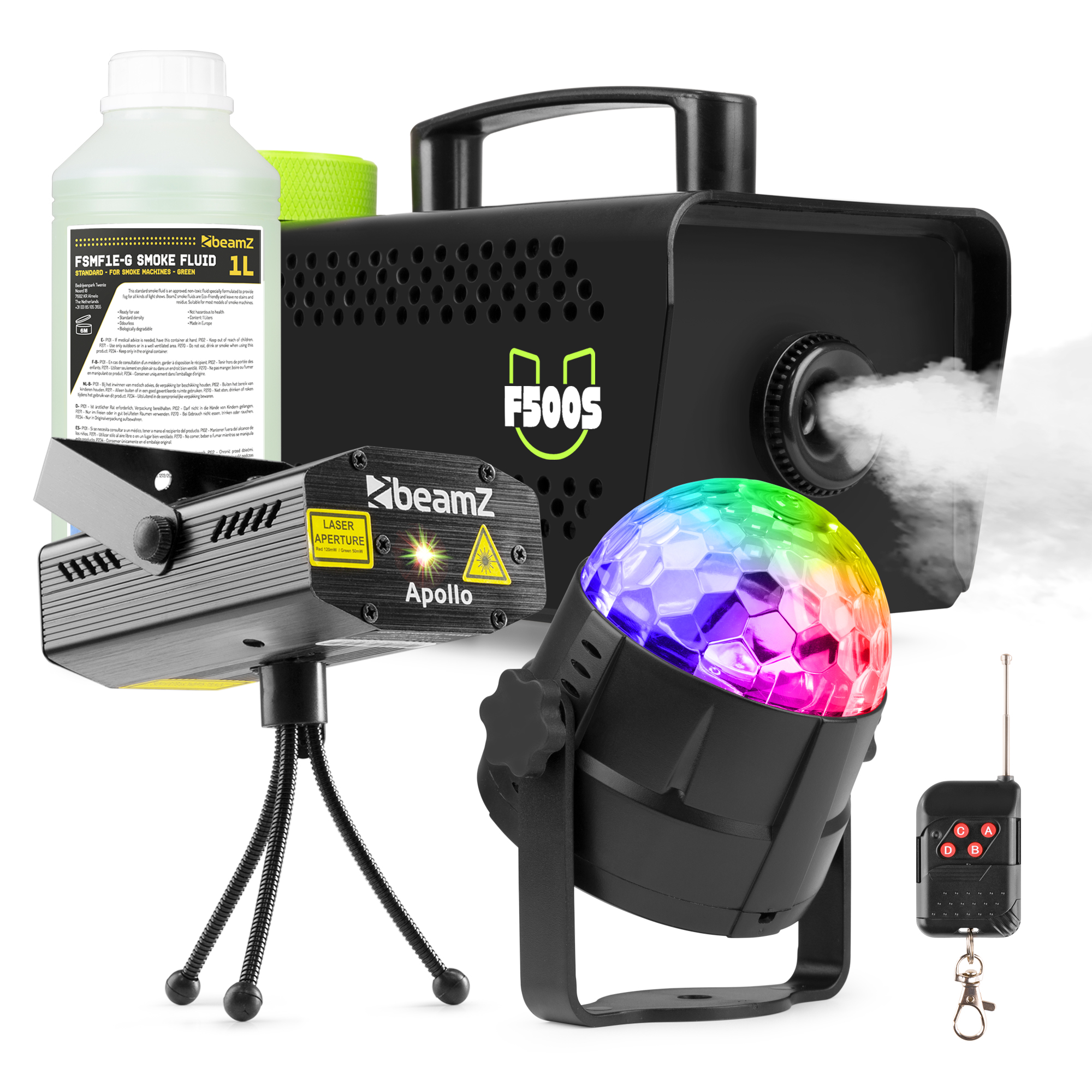 Fuzzix Partyset met F500 rookmachine - 1 liter rookvloeistof - discolamp en