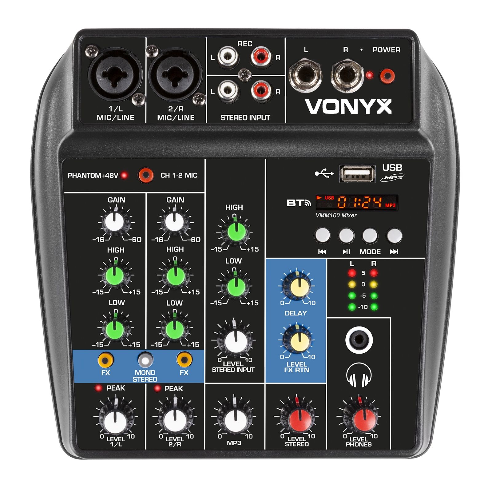 Vonyx Retourdeal -  VMM100 4-kanaals mengpaneel met Bluetooth & USB mp3