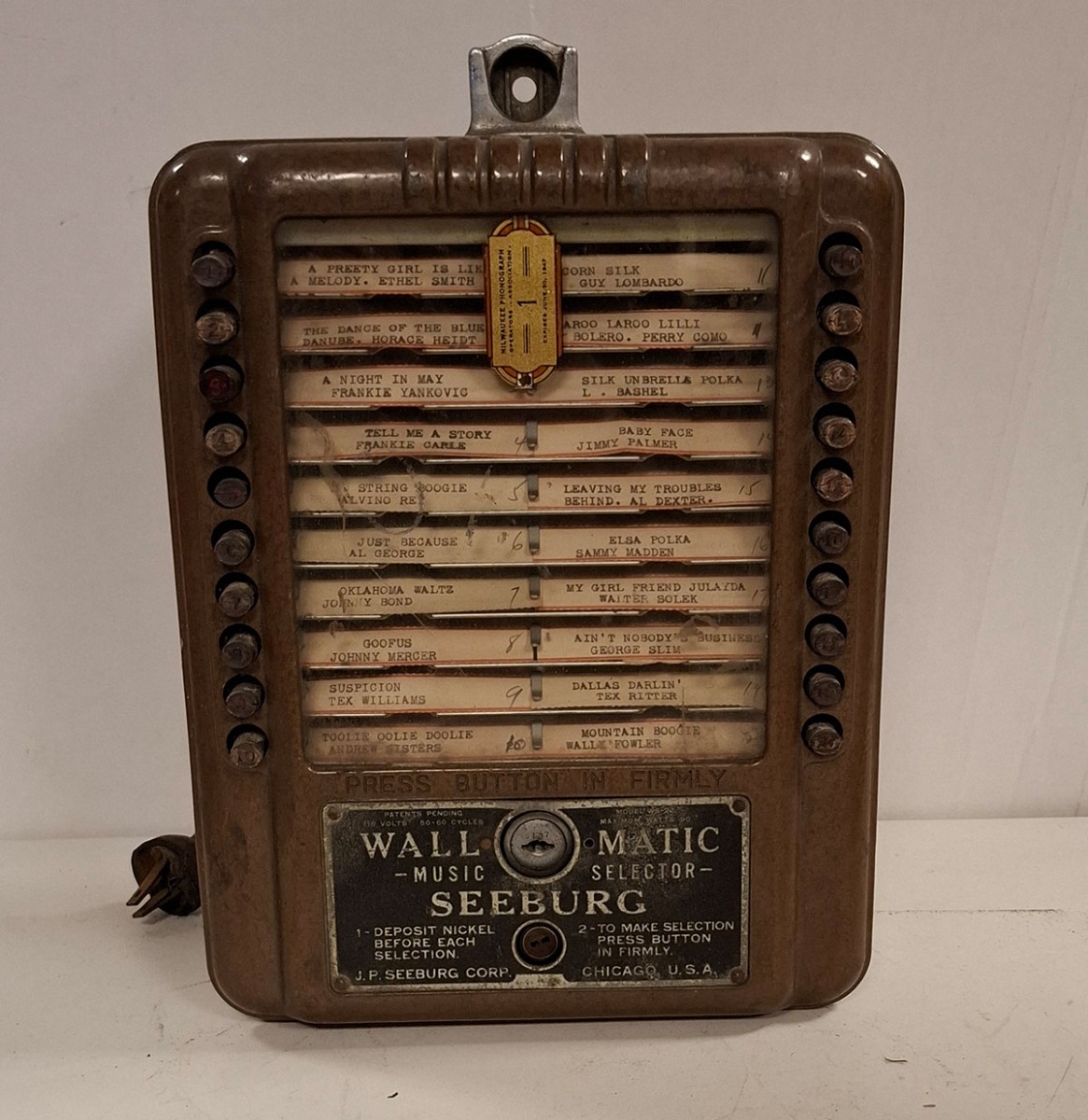 Fiftiesstore Seeburg WS-2Z Wallbox Bruin - Origineel