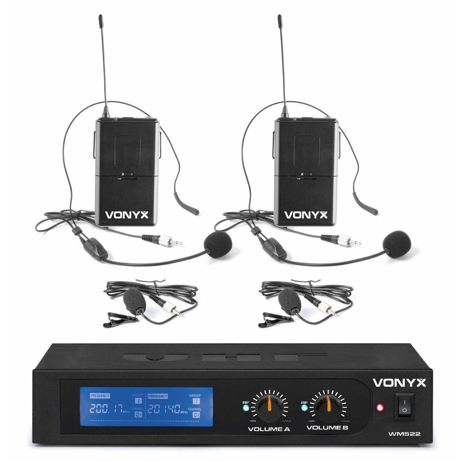 Vonyx Retourdeal -  WM522B draadloze headset microfoonset 2-kanaals VHF