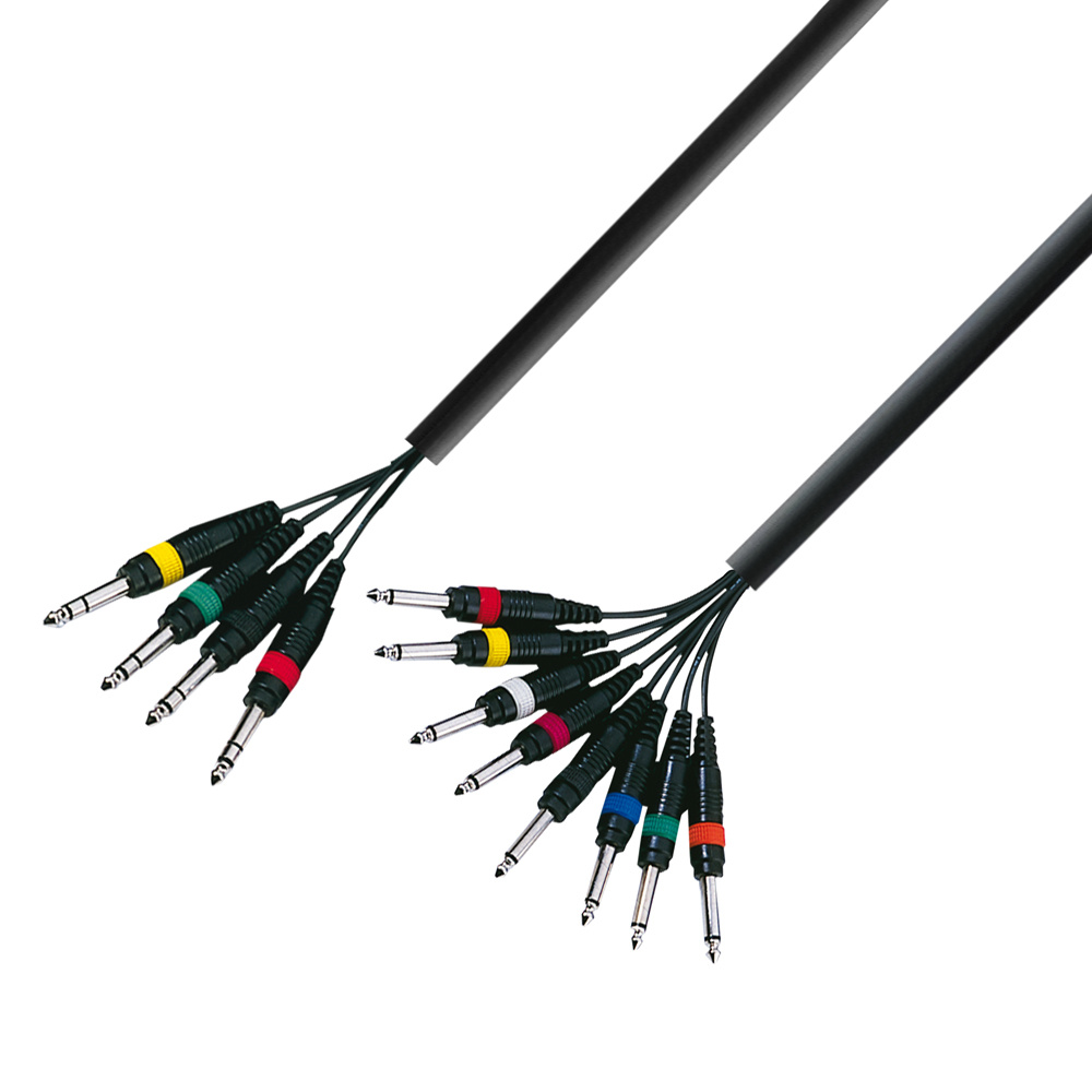 Adam Hall 3 Star L8 VP 0300 multikabel 4 x Jack TRS naar 8 x Jack TS 3 m