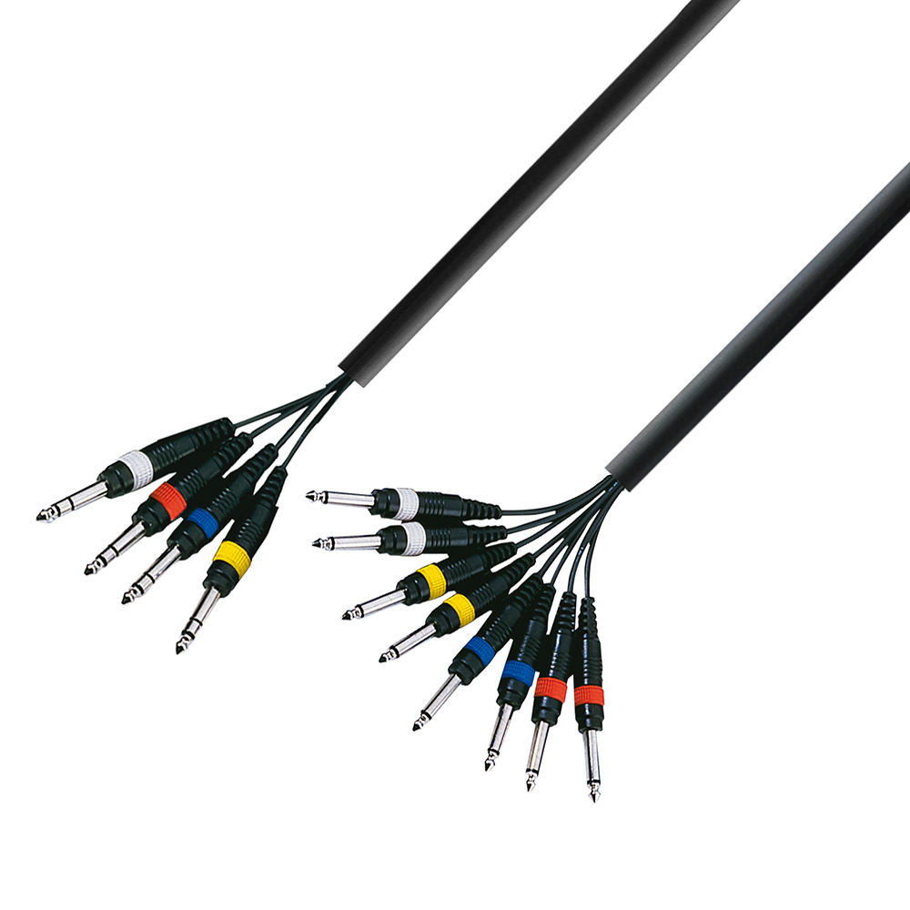 Adam Hall 3 Star L8 VP 0500 multikabel 4 x Jack TRS naar 8 x Jack TS 5 m