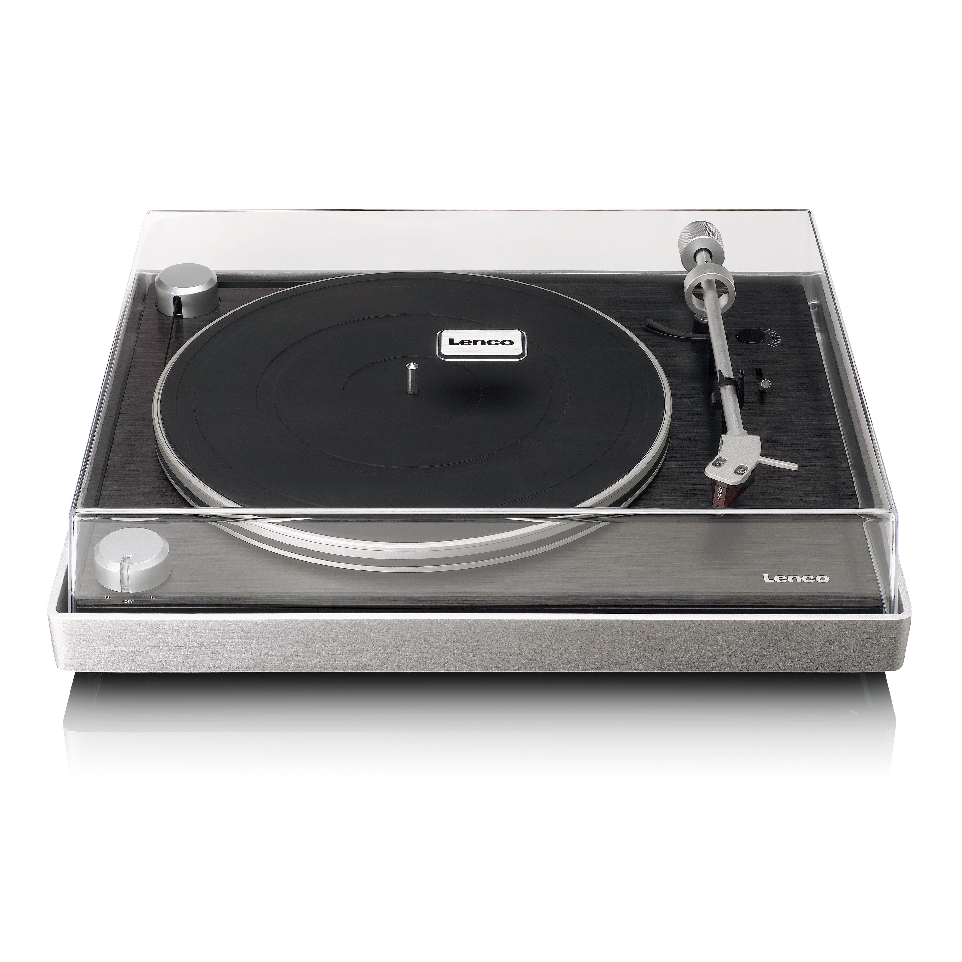 Lenco L-455BK - Platenspeler met zichtbare riemaandrijving, frame van geborsteld aluminium en Ortofon 2M RED cartridge - Zwart