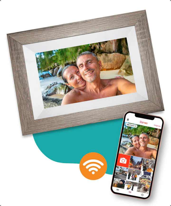 Pora&Co Digitale fotolijst 8 inch met Wifi en Frameo app donkerbruin