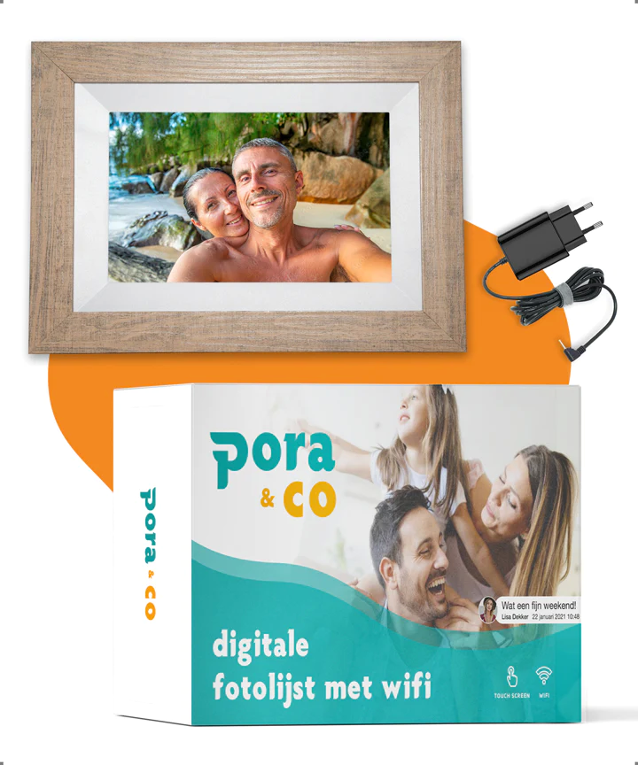 Pora&Co Digitale fotolijst 8 inch met Wifi en Frameo app lichtbruin hout