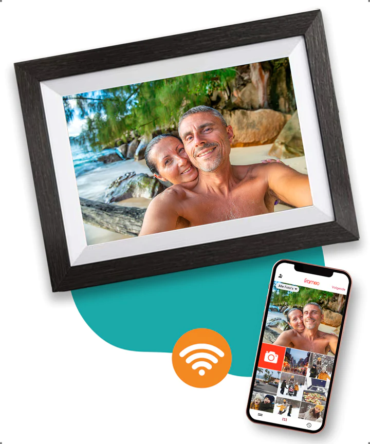 Pora&Co Digitale fotolijst 8 inch met WiFi en Frameo app zwart hout