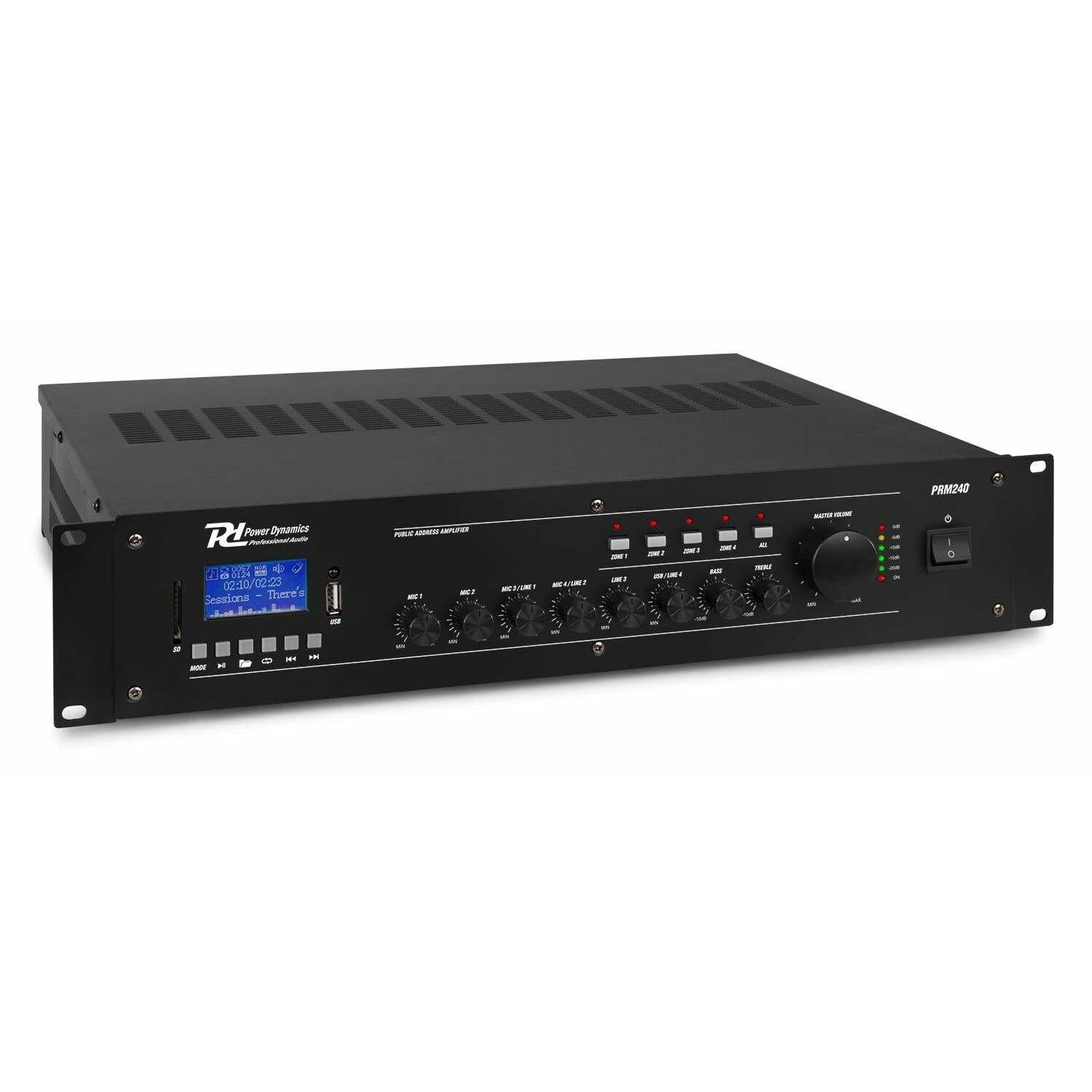 Power Dynamics Retourdeal -  PRM240 100V 4-zone versterker 240W met