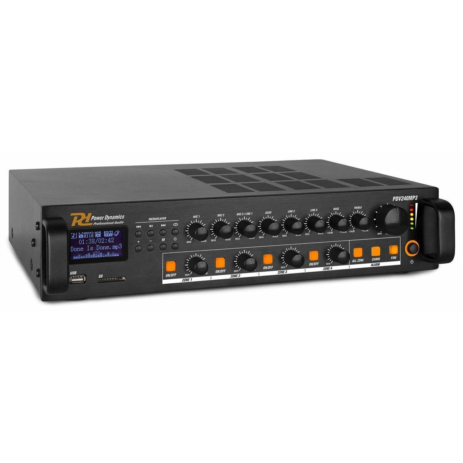 Power Dynamics Retourdeal -  PDV240MP3 100V 4-zone versterker met o.a.