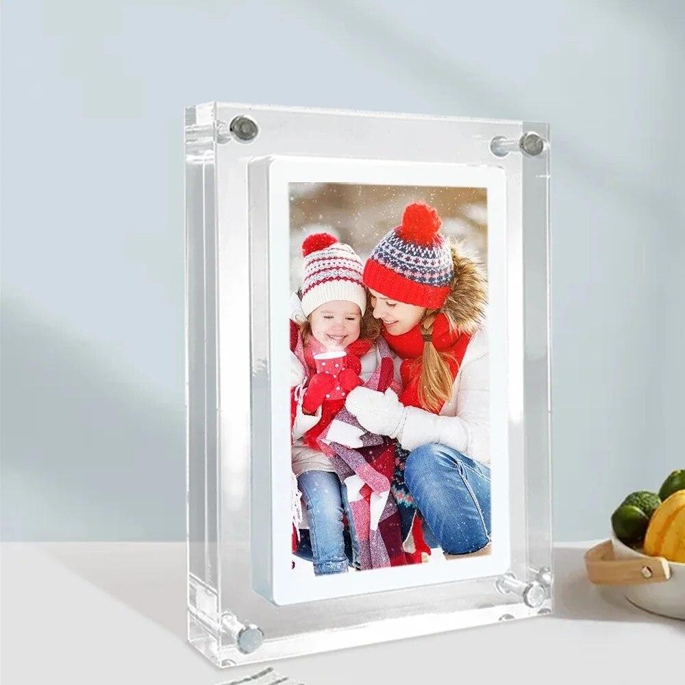 BC Electrical Appliances Acryl Digitaal Fotolijstje 5 Inch 1000mAh IPS Scherm 2G Geheugen Volume Knop Luidspreker Type C Cut Cadeau voor Geliefde Porta Retrato