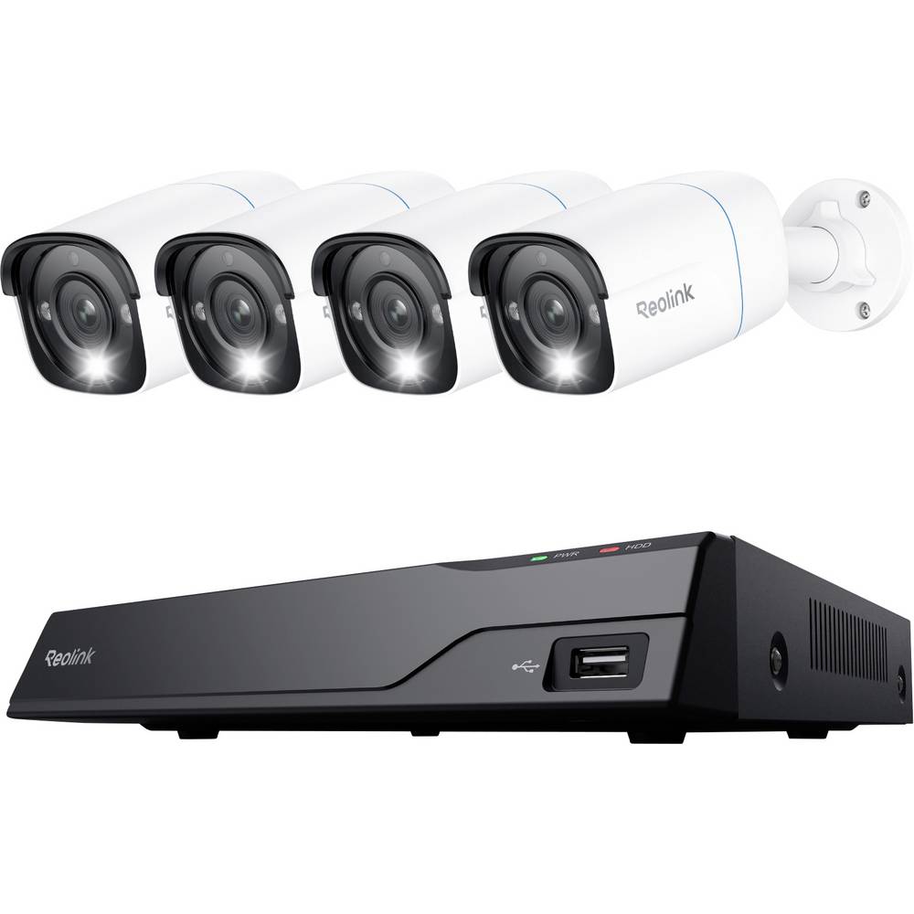 Reolink Netzwerkkamera NVS8-8MB4 IP-Bewakingscameraset LAN 8-kanaals Met 4 cameras 3840 x 2160 Pixel