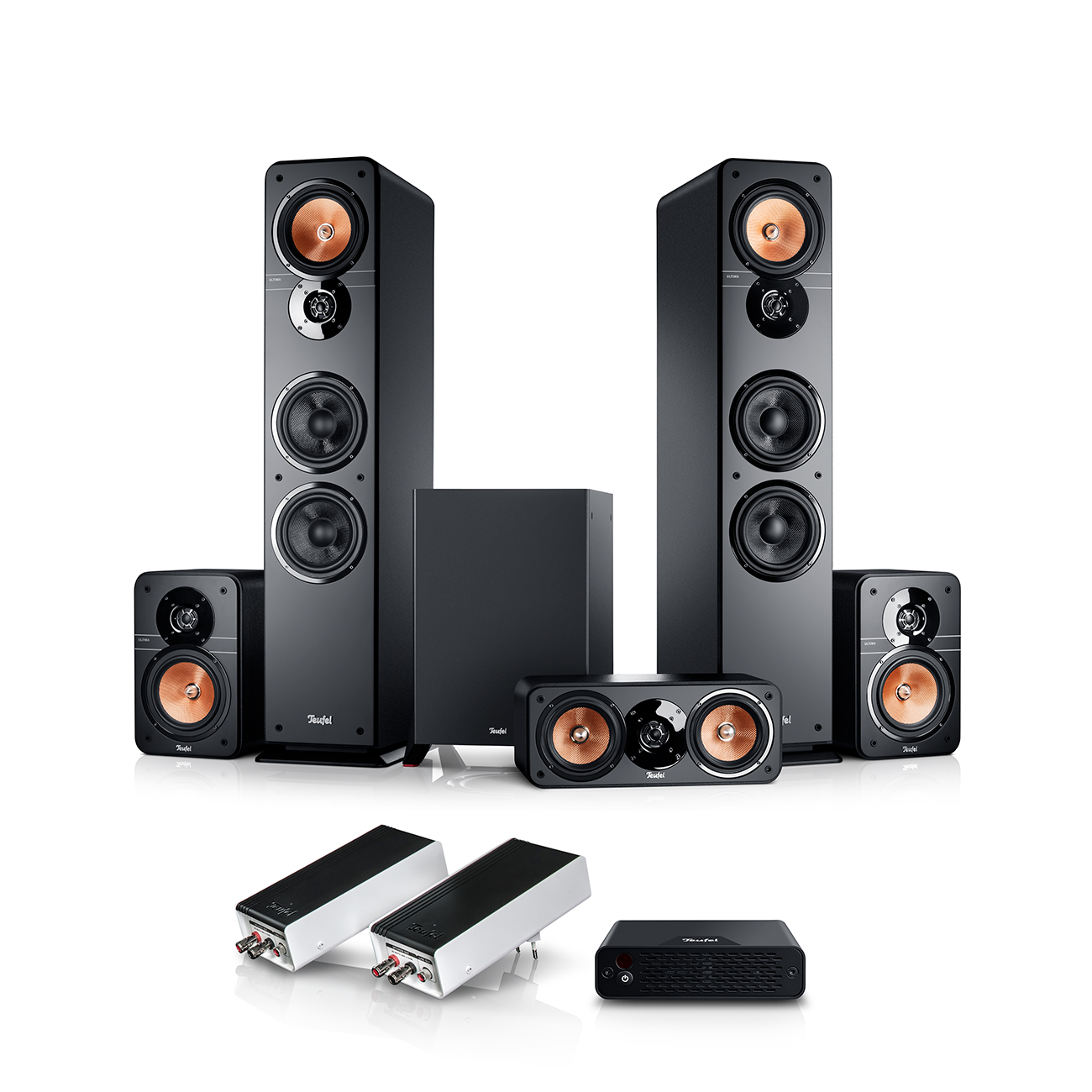 Teufel Ultima 40 Surround 5.1 Set Draadloos Home Cinema-systeem met Ultima 40 vloerstaande luidsprekers Zwart