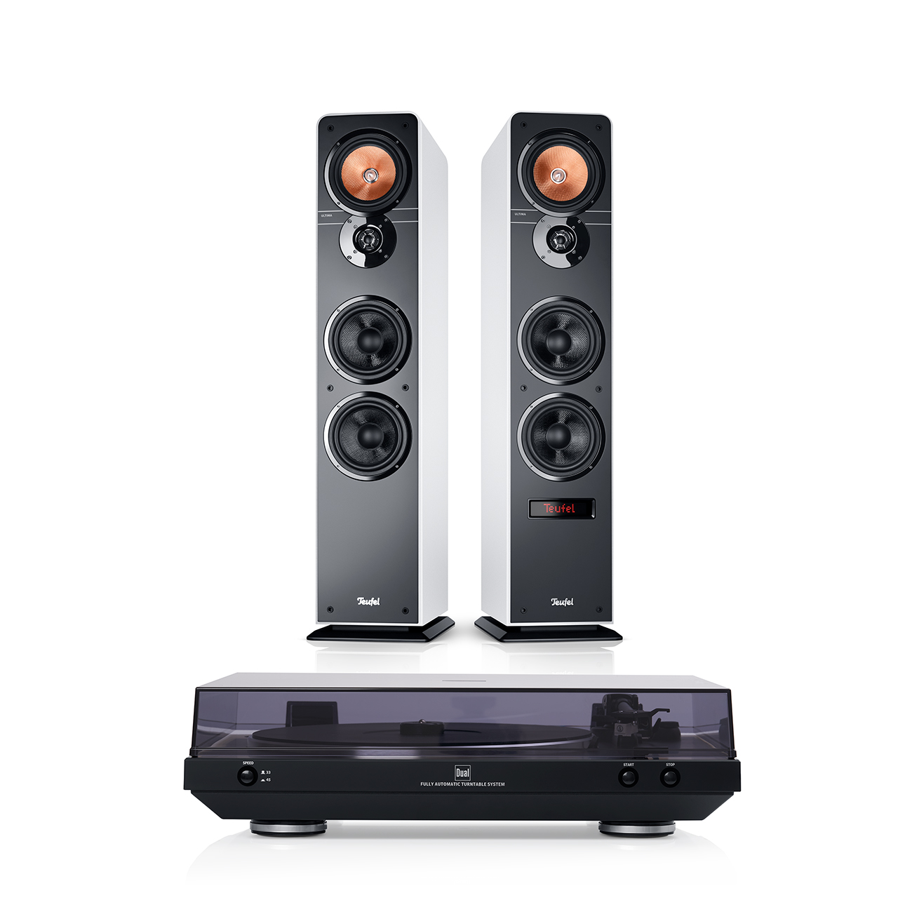 Teufel ULTIMA 40 ACTIVE + DUAL DT 400 Stereo boxen met geïntegreerde versterker Bluetooth streaming Platenspeler HDMI Zwart