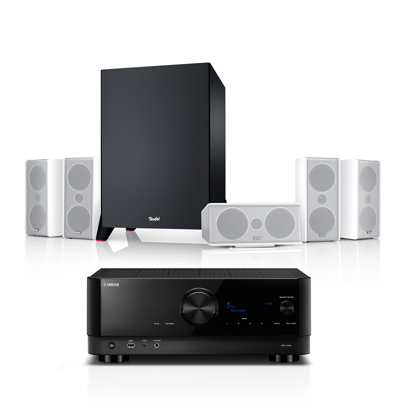 Teufel CONSONO 35 + Yamaha RX-V4A 5.1-Set Zwart/wit