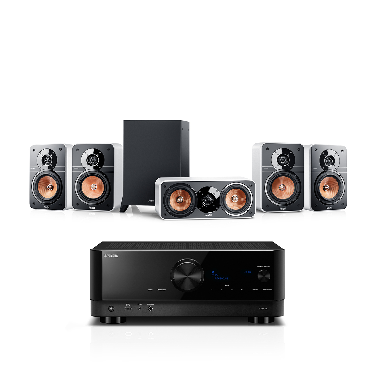 Teufel ULTIMA 20 Surround + Yamaha RX-V4A 5.1-Set Wit