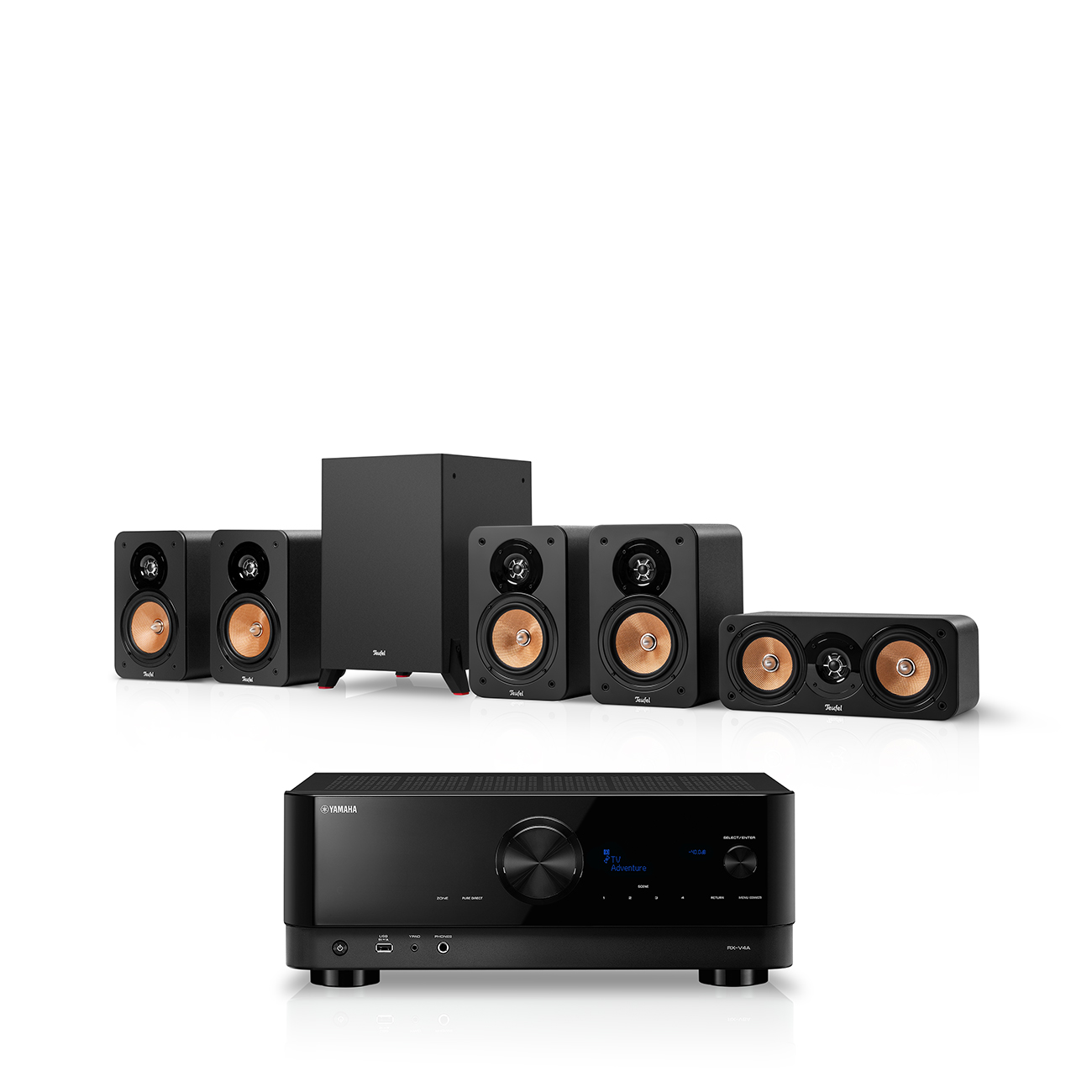 Teufel ULTIMA 20 Surround + Yamaha RX-V4A 5.1-Set Zwart