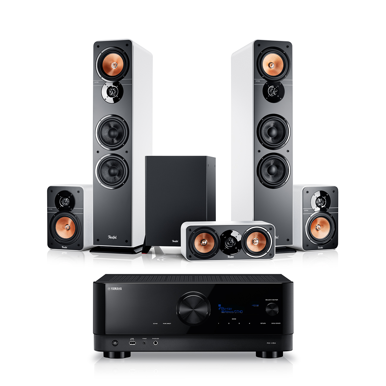 Teufel ULTIMA 40 Surround + Yamaha RX-V6A 5.1-Set Wit