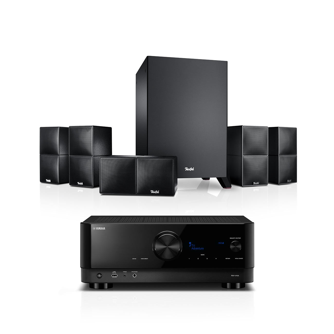 Teufel CUBYCON + Yamaha RX-V4A 5.1-Set Zwart