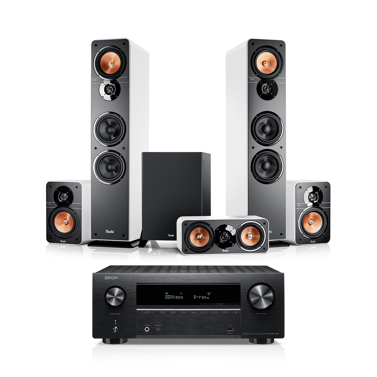 Teufel ULTIMA 40 Surround + Denon X2800H DAB 5.1-Set Home Cinema-systeem met vloerstaande luidsprekers Wit/Zwart