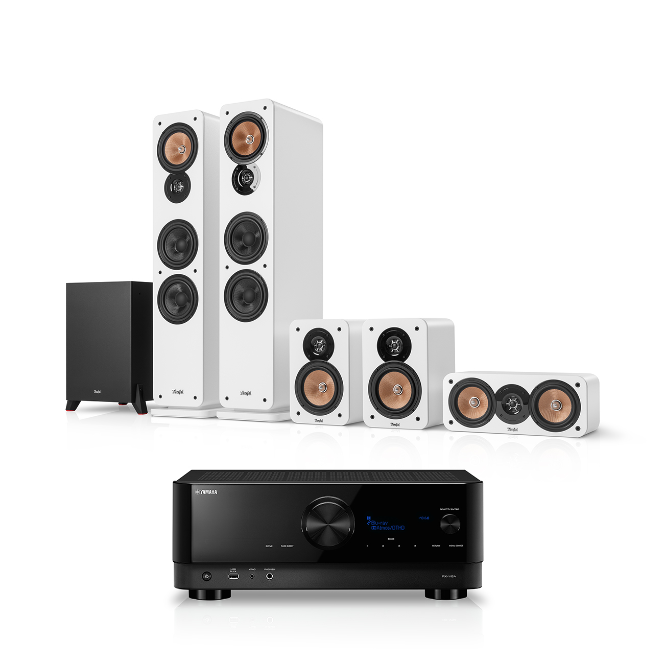Teufel ULTIMA 40 Surround + Yamaha RX-V6A 5.1-Set Wit