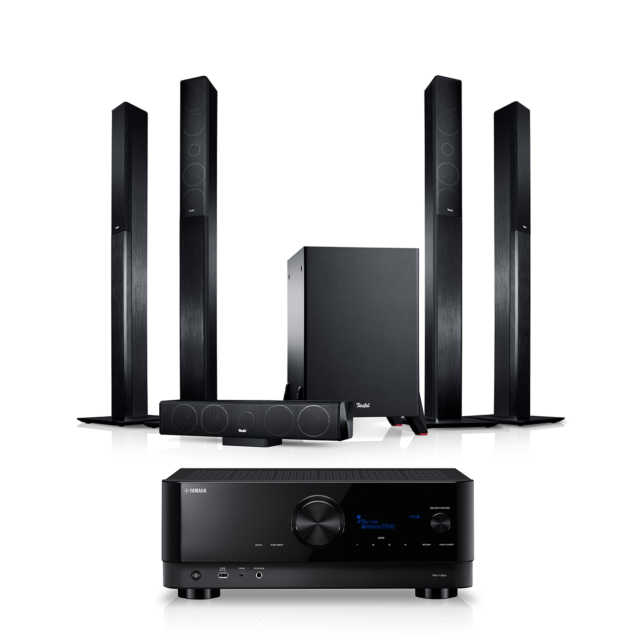 Teufel LT 4 + Yamaha RX-V6A 5.1-Set L Zwart