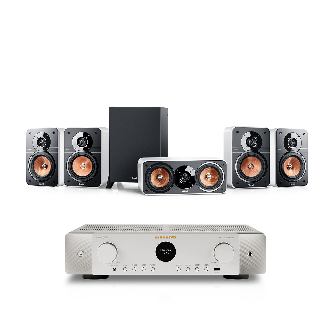 Teufel ULTIMA 20 Surround + Marantz Cinema 70s 5.1-Set Wit/Silber-Gold