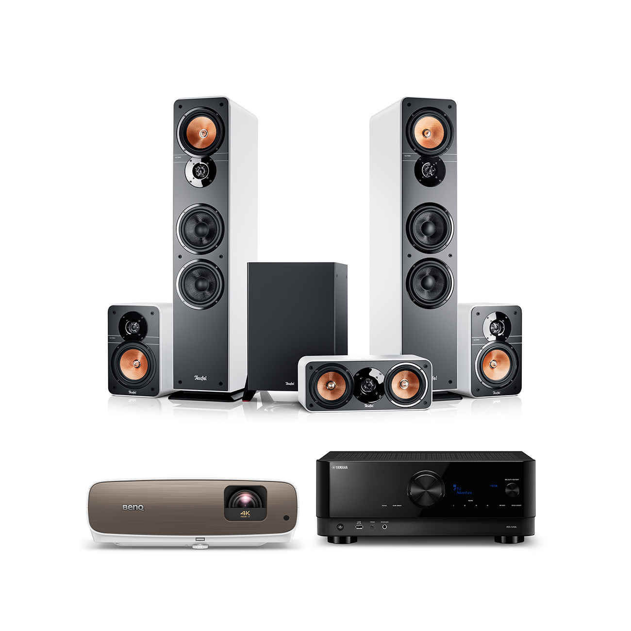 Teufel ULTIMA 40 Surround + Yamaha RX-V6A + BenQ W2710i 5.1-Set Wit