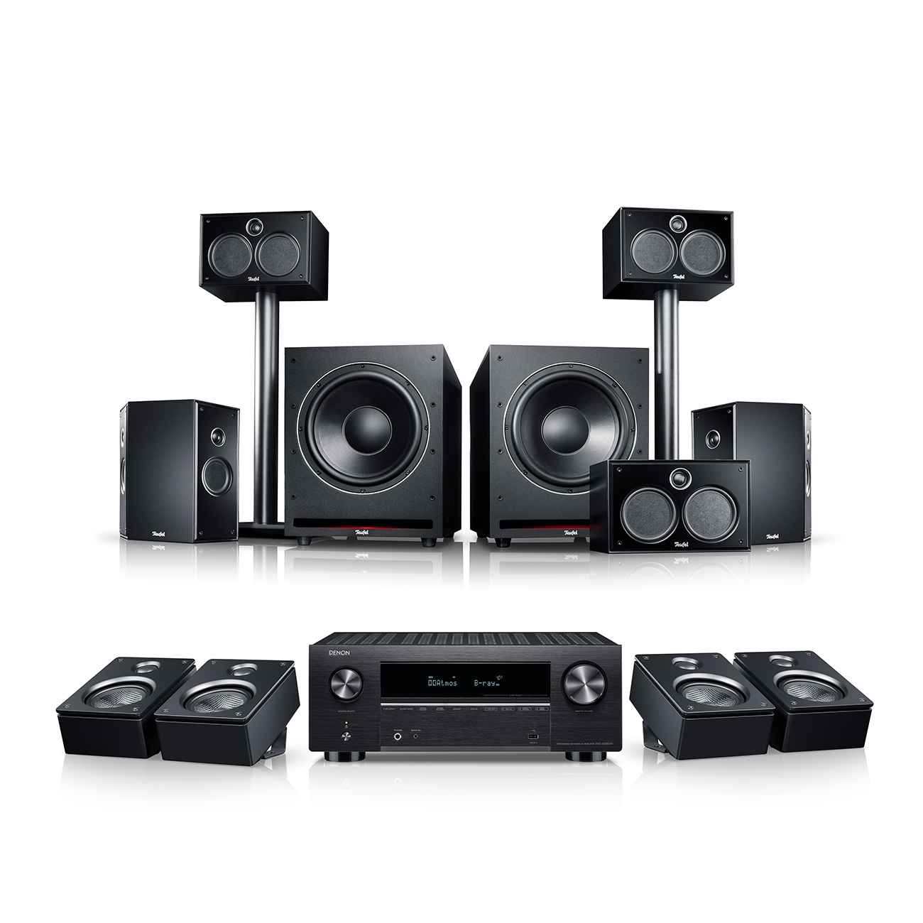 Teufel SYSTEM 6 THX + DENON X3800H voor Dolby Atmos 5.2.4-Set Zwart