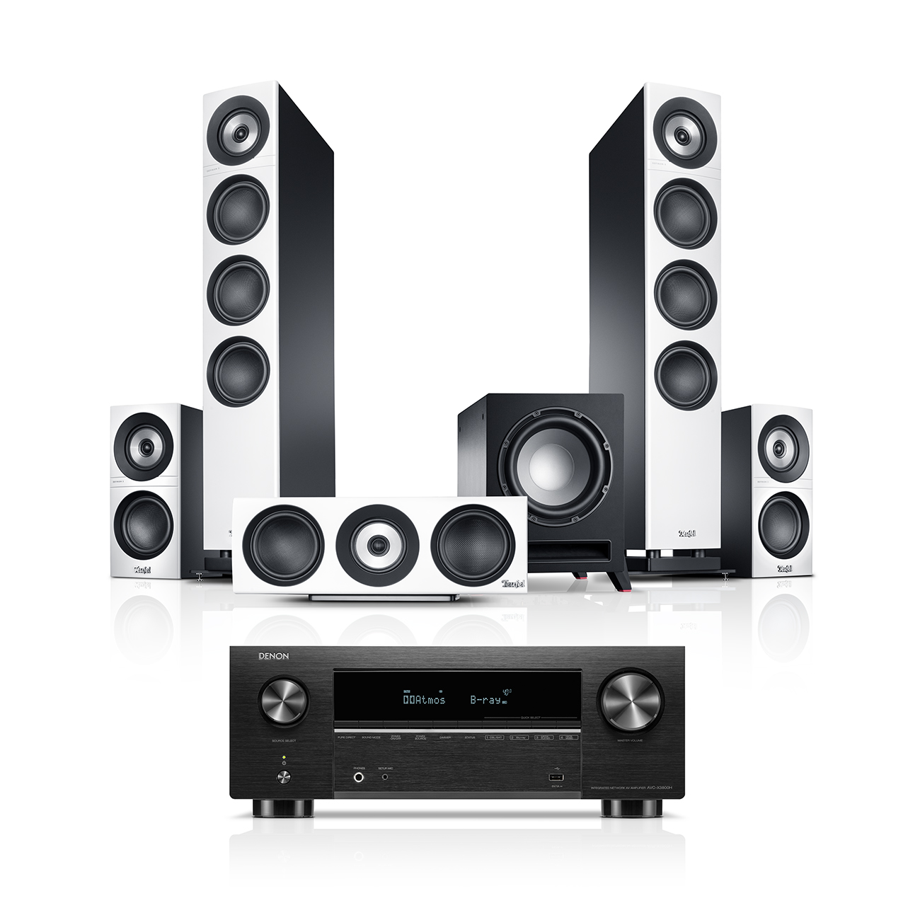 Teufel Definion 3 Surround + Denon X3800H 5.1-Set Wit/zwart