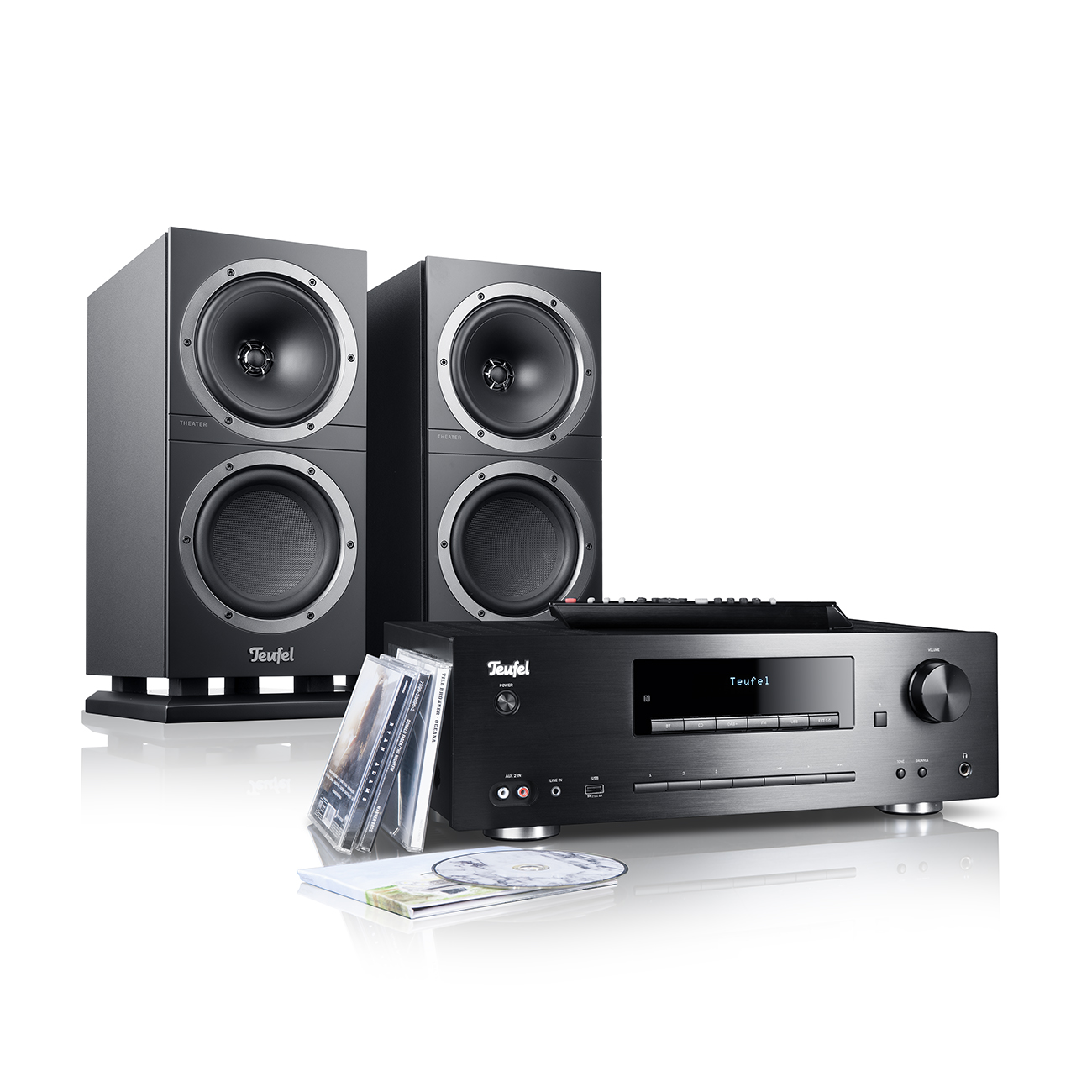 Teufel Kombo 500S boekenplank speakers Downfiring basreflexsysteem Inclusief 2 x 5 m luidsprekerkabel Zwart