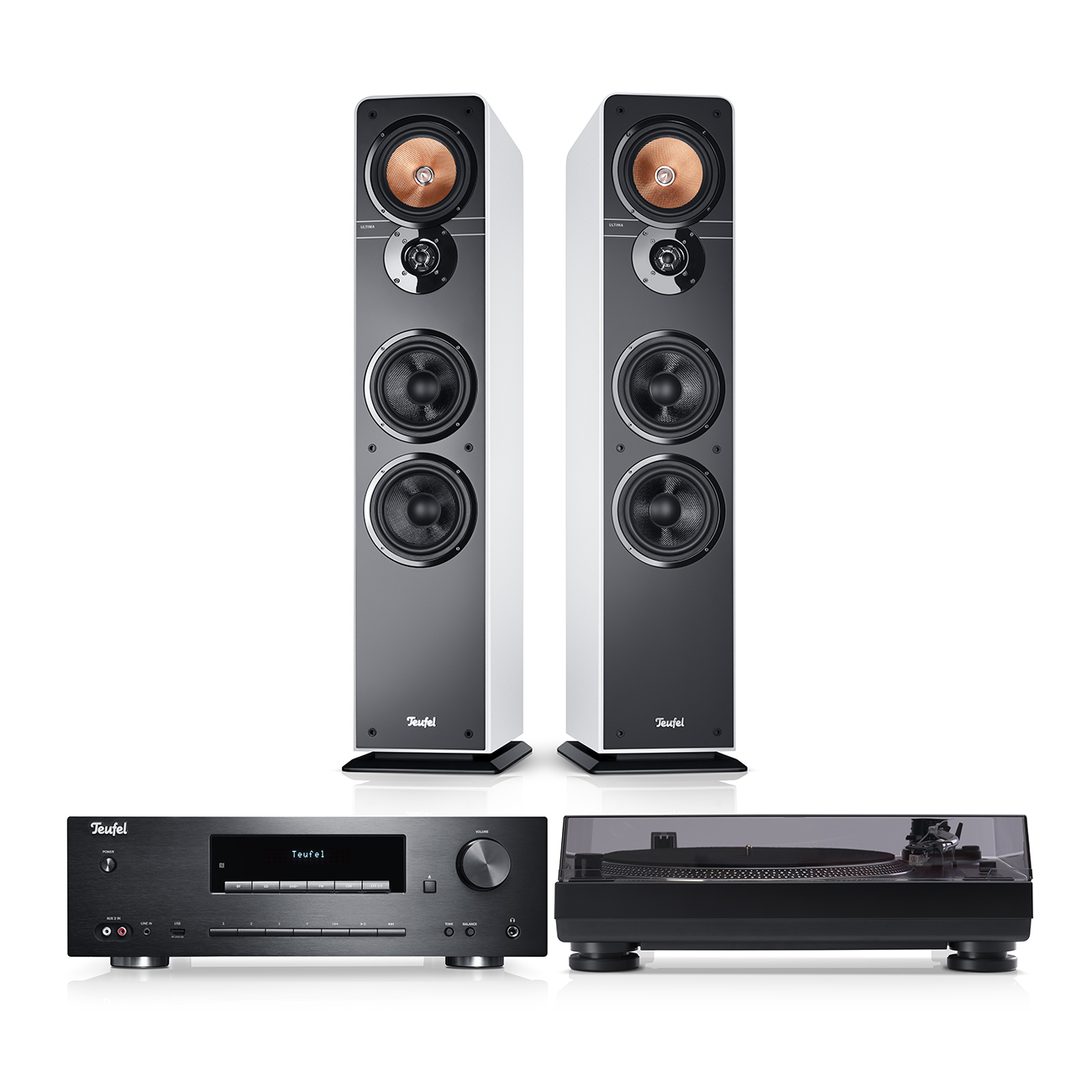 Teufel ULTIMA 40 KOMBO VINYL 250 high-end stereo-installatie met CD-MP3-speler Bluetooth Subwoofer Wit/zwart