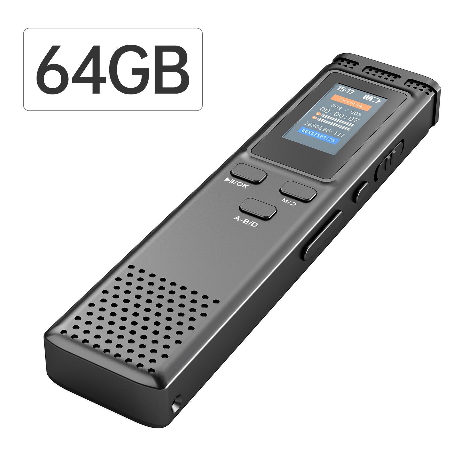 Honor Electronics 16GB digitale voicerecorder Spraakgestuurde audio-opname Ruisonderdrukking met afspelen van MP3-muziek 64GB zwart