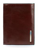 piquadro Blue Square Vertical Wallet 10 Cards With Coin Case Mahogany