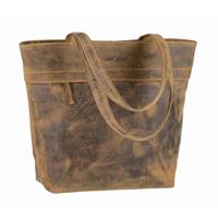 Leren shopper met rits van vintage bruin ecoleer - Charlotte