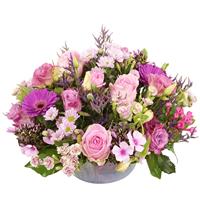 Boeketcadeau Biedermeier bloemstuk roze tinten