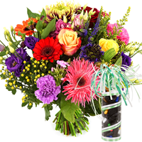 Boeketcadeau Fel gekleurde bloemen met drop bestellen