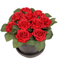 Boeketcadeau Zijde rode rozen in pot