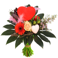 Boeketcadeau Valentijn bloemetje roze rood hart frame boeket