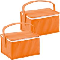 Bellatio Set van 2x stuks kleine koeltassen voor lunch oranje 20 x 14 x 13 cm 3.5 liter -