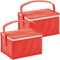 Bellatio Set van 2x stuks kleine koeltassen voor lunch rood 20 x 14 x 13 cm 3.5 liter -