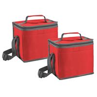 Bellatio Set van 2x stuks kleine koeltassen voor lunch rood 24 x 22 x 17 cm 9 liter -