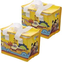Bellatio Set van 2x stuks kleine koeltassen voor lunch geel met Yellow Submarine print 16 x 21 x 14 cm 4,7 li -