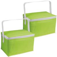 Bellatio Set van 2x stuks kleine koeltassen voor lunch groen 20 x 14 x 12 cm 3.5 liter -