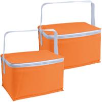 Bellatio Set van 2x stuks kleine koeltassen voor lunch oranje 20 x 14 x 12 cm 3.5 liter -